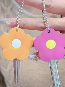 5/1pc Cute Flower Key Cover, Contrast Color Design, Cute Floral Cartoon Silicone Key Cover, Decorative Key Identification Protection Cover, Women's Keychain Accessory, Small Gift For Sisters, Lovers, Friends, Perfect Gift For Her - View 7