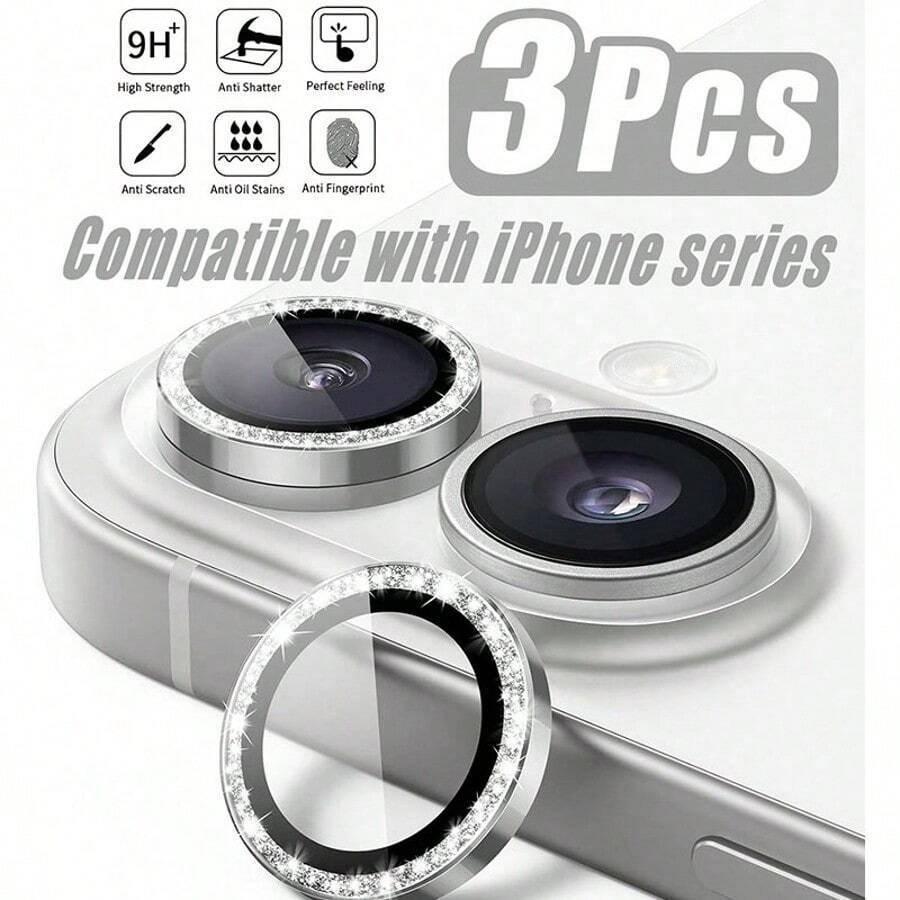 3 Glossy Camera Lens Protectors, Compatible With IPhone 17Promax, 16pro, 13Promax, 11Promax, Compatible With IPhone 16pro Lens Protectors, High-Definition Transparent Glass, Lens Protector Film, Easy To Install, Pink, Phone, Compatible With IPhone 17 Promax Lens Protector, Bright Silver, Phone Accessory, Slight Color Difference [International Version, Non Local Version] - Multicolor - View 1