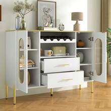 White Sideboard With Glass Doors And Wine Rack – Plenty Of Storage Space For Dining Room & Living - 白色 - 查看 6