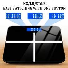Báscula digital multifunción inteligente para medir grasa corporal y peso, con plataforma amplia de vidrio templado, precisa y con dígitos grandes de fácil lectura. Pantalla LCD. Capacidad de 177 kg (390 lbs). Se conecta a dispositivos móviles para recibir datos en tiempo real. Ideal para el hogar, el gimnasio - Negro - Ver 1
