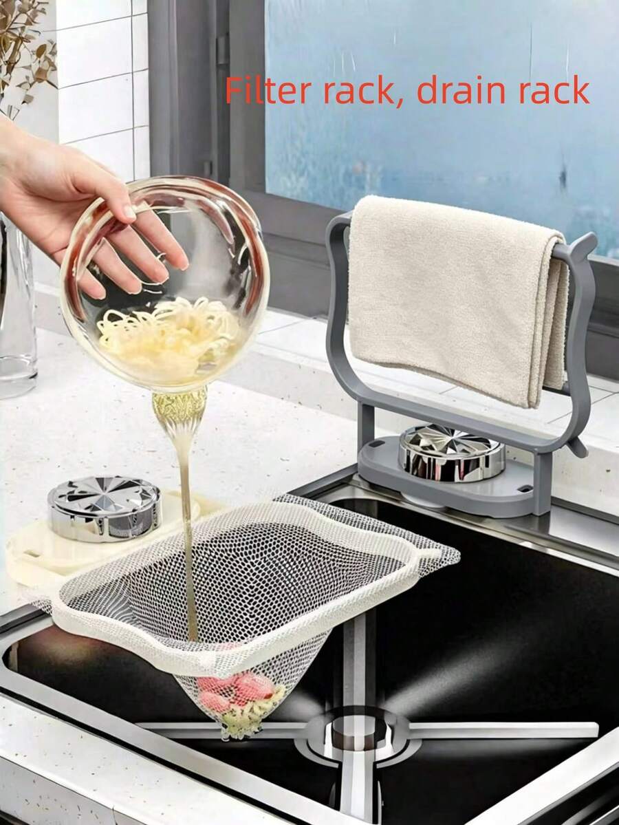 Kitchen Suction Cup Drain Rack, No-Drill Folding Drain Rack, Kitchen Waste Sink Filtration Net Holder, Kitchen Trash Filtration Rack, Residue Filtration Net, Household Filtration Net Drain Rack, Drain Net, Sink Residue Vegetable Filtration Rack, Leftover Food Sink Drain Rack, Filtration Food Residue Net Bag Suction Cup Sink Filter Basket, Trash Filter, Towel, Cloth Storage Rack For Kitchen Cleaning Supplies, Space-Saving Kitchen Drainage Solution