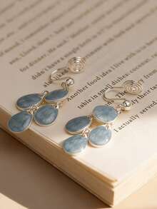 1 Pasang Anting Jepit Berbentuk Tetesan Air Mata Warna Biru: Desain Geometris Jala Minimalis untuk Wanita (Tidak Perlu Tindik) - Baby Blue - View 6