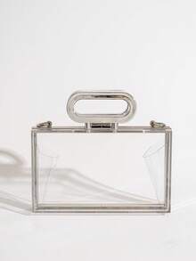 Fashionable Elegant Evening Transparent Box Handbag - Clear - View 4