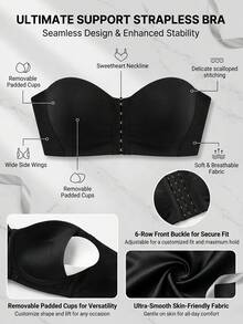 2pcs Bra Bandeau Push-Up Penutup Depan Wanita, Anti Selip Tanpa Jahitan Bernapas Nyaman Tanpa Kawat Penyangga Tebal Bantalan Tube Top - MultiWarna - View 11