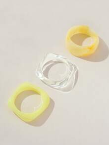 Nocturel Set 3 Gelang Akrilik Warna Kuning, Kombinasi Gelang Minimalis Elegan, Cocok Dipakai Sendiri atau Ditumpuk - Kuning - View 4