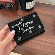 麂皮蝴蝶結與星星小女款三折錢包，大容量，百搭極簡設計 - 彩色 - 查看 2
