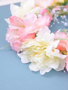 1pc Bohemian Pastoral Style Fresh Warm Yellow Floral Wreath, Unique Bridal Hair Accessory For Wedding - White - View 7