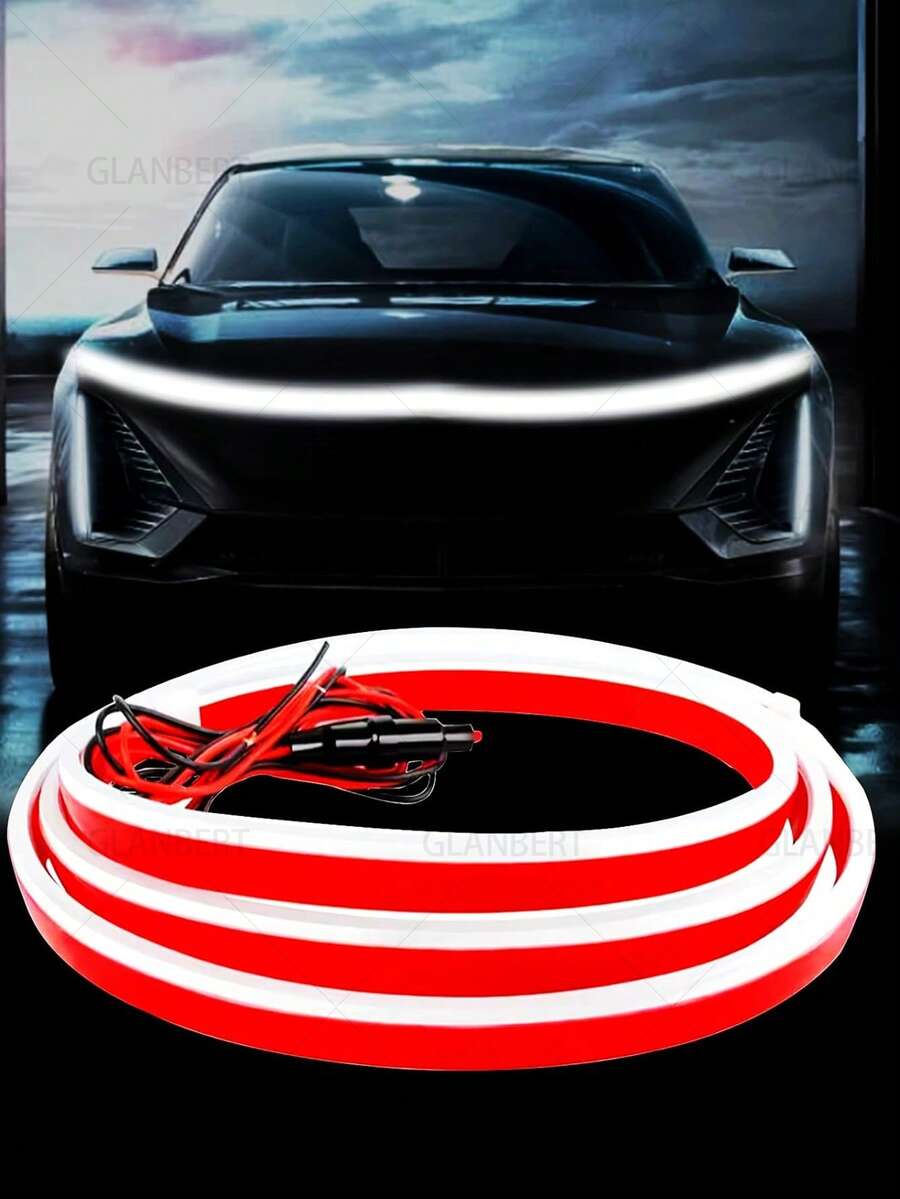 GLANBERT 70 Inch 12V Flexible Waterproof LED Engine Hood Decorative Light Strip, Suitable For Cars, SUVs, Trucks, Dynamic Scanning Startup Effect, Universal Vehicle Engine Hood Decoration Accessory