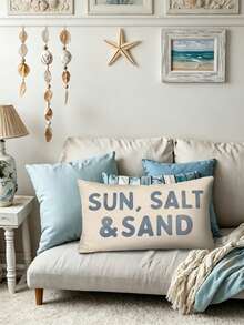 1pc Coastal Beach Seashell Pillow Cover, Coastal Beach Room Decor, Preppy Blue Seashell Nautical Ocean Beachy Decorative Lumbar Pillow Covers For Home Bedroom Living Room (Single Side, No Pillow Core) - 12*20英寸 - 查看 3