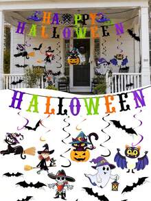 20件/組萬聖節南瓜螺旋吊飾緞帶，Happy Halloween橫幅裝飾，幽靈螺旋緞帶裝飾，適用於萬聖節派對與恐怖生日派對，蝙蝠牆貼貼紙組節日派對緞帶裝飾 - 多個款式 - 查看 7
