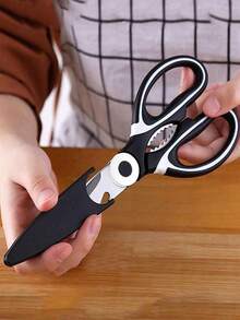 1Pc Household Kitchen Food Scissors, Black White Multi-Purpose Cutting Shears - Black - View 1