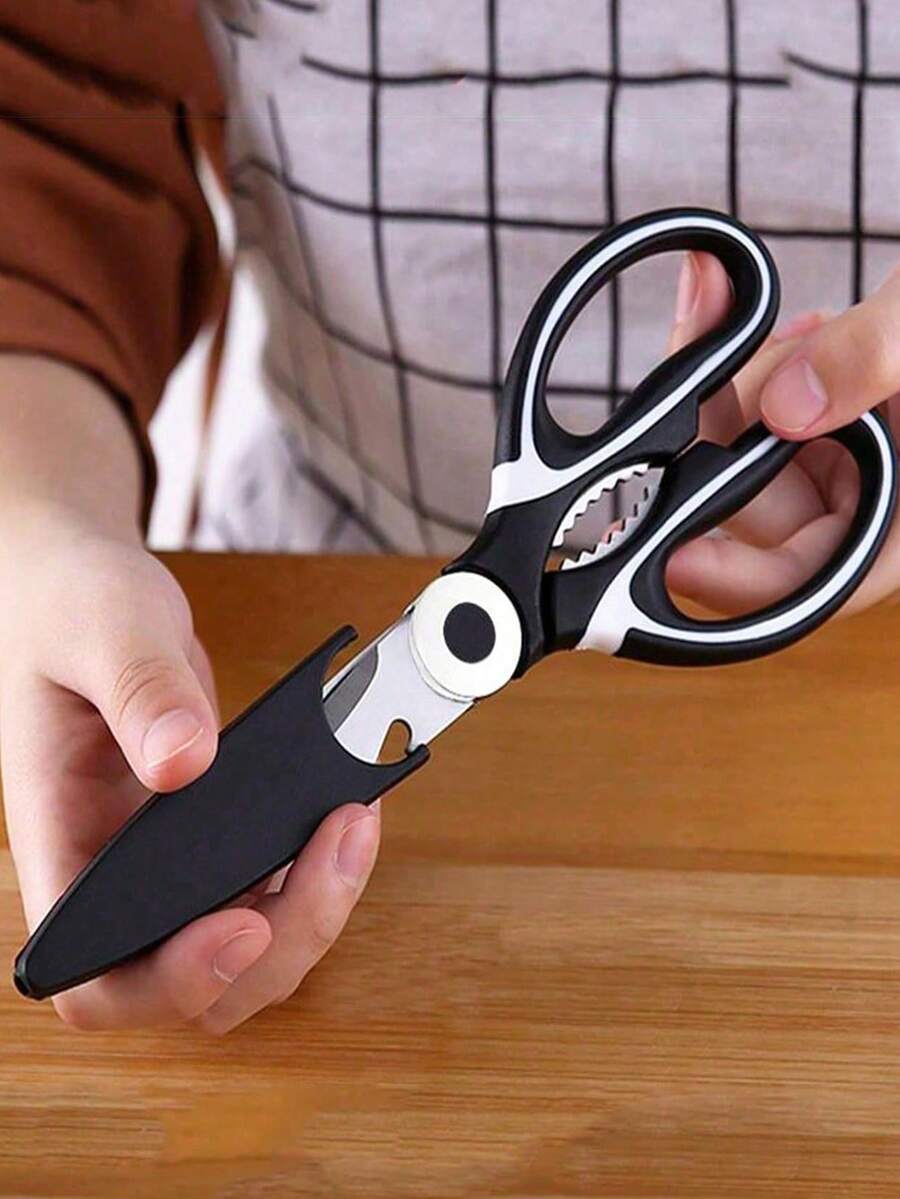 1Pc Household Kitchen Food Scissors, Black White Multi-Purpose Cutting Shears - Black - View 1