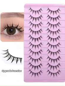 10 Pairs Natural Cartoon Style 3D Faux Mink False Eyelashes, Soft & Lively Natural Realistic, Strip Lash Extensions - Black - View 1
