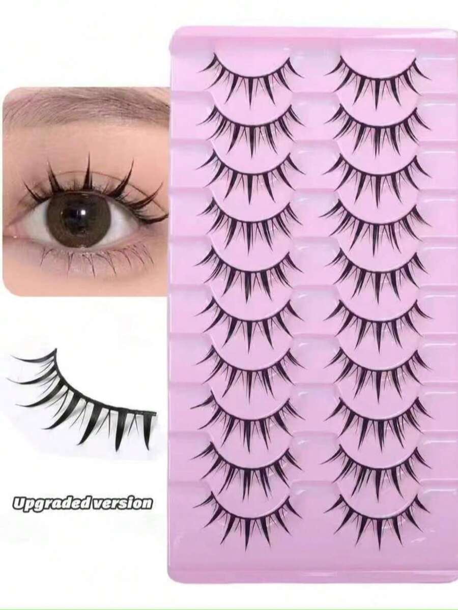 10 Pairs Natural Cartoon Style 3D Faux Mink False Eyelashes, Soft & Lively Natural Realistic, Strip Lash Extensions - Black - View 1