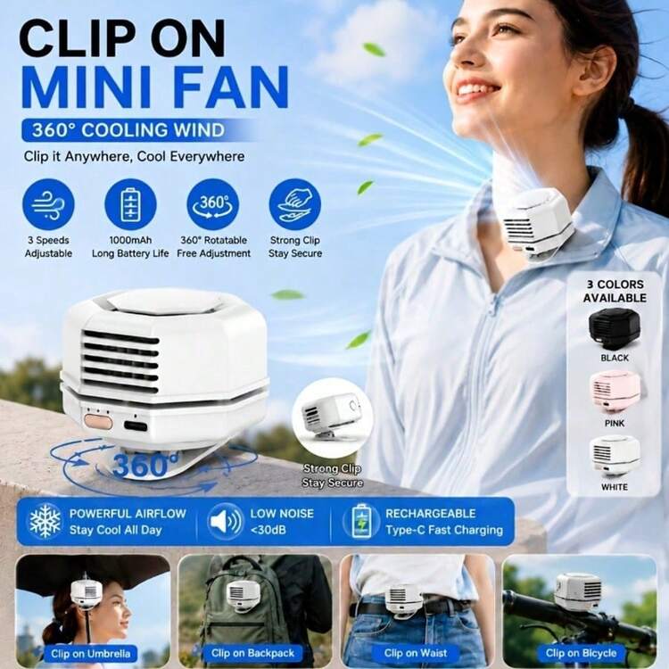 Portable Silent Mini Bladeless Clip-On Fan, Adjustable 3-Speed Levitation Turbine Fan For Shirt, Waist, Outdoor, Travel And Office, Travel Accessory, Gift - Multicolor - View 14