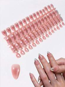 Short Almond Cat Eye French Style Fake Nails Set, Medium Size, Suitable For Women's Daily Work And Holiday Party Use Handmade Press On Nails - 彩色 - 查看 3