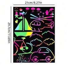 20/10 Sheets Extra Large A4 Magic Scratch Art Paper, With Bamboo Pen And Template, Suitable For Painting, Craftsman's Delight, Rainbow Art Scratch Paper Set, Perfect Birthday Party Or Holiday Gift, Excellent Gift - Multicolor - View 8