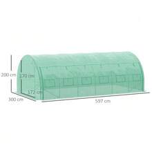 Outsunny 6x3x2m Plastic Tunnel Greenhouse With UV Protection, Accessible, Roll-Up Tarps, Steel Tube Frame, Green - Green - View 3