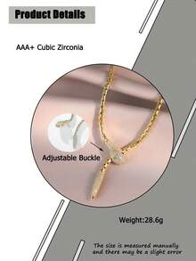 1pc Punk Metallic Snake Cube Cubic Zirconia Y-Shaped Necklace, Women's Daily Decoration, Suitable For Music Festivals, Back To School Season, Copper Jewelry - Golden Yellow - View 3