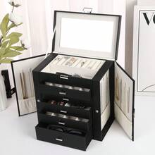 SONGMICS 6-Tier Jewelry Box With 5 Drawers, Large Capacity Storage, With Mirror, Lockable, Jewelry Organizer, Gift For Loved Ones, Can Store Earrings, Rings, Necklaces, Watches, White, Black, Grey ,Room Decor - Multicolor - View 2