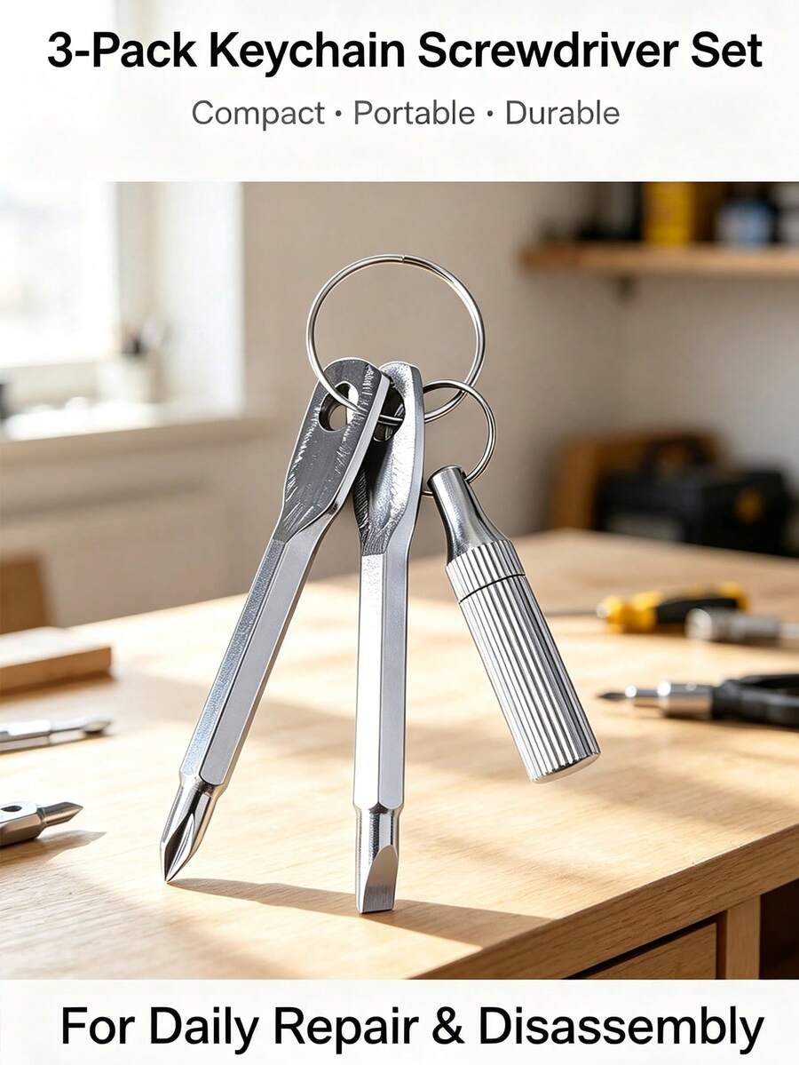Stainless Steel Keychain EDC Tool Kit, Mini Cross Slotted Screwdriver & Portable Cutting Cutter With Keyring, Compact Pocket Multi Tool For Household Repair Box Unpacking Outdoor Camping - A - View 1