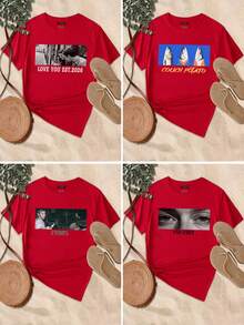 DIY Women's Personalized T-Shirt, High-Resolution Photo: Lover/Friend/Family/Pet, Slogan, Name, Funny Letters, Valentine's Day, Anniversary Sports - Red - View 2