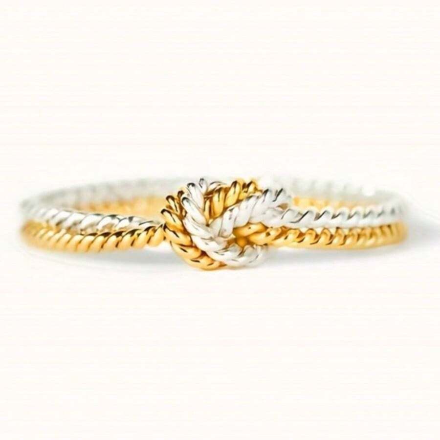 Gmzalx Women's Twisted Rope Braided Ring, Vintage Textured Design, Suitable For Daily Commute, Date, Vacation - Two-color - View 1