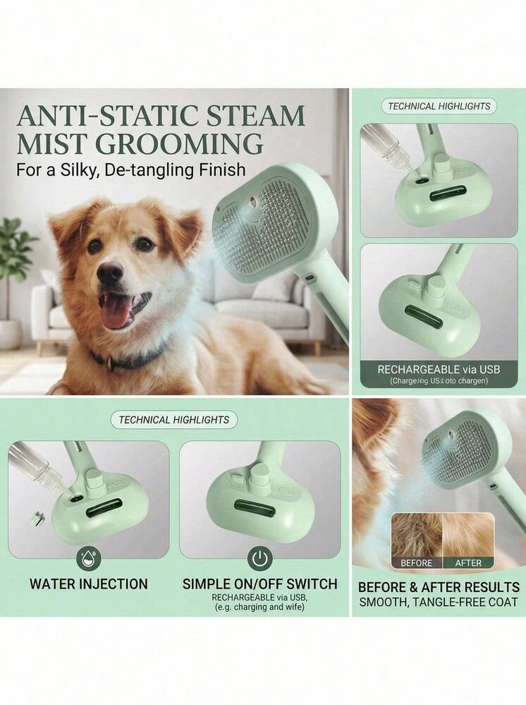 PETSIN 1 件猫蒸汽刷，3 合 1 猫刷，用于脱毛和美容，猫狗水刷，宠物毛发去除梳，适用于长短毛小动物，带释放按钮的自清洁刷子，猫/狗蒸汽刷，猫浴刷，宠物蒸汽刷，带水的猫刷 - 宠物喷雾毛发 - 彩色 - 查看 3