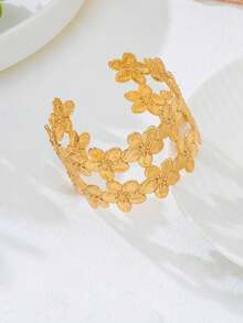 1pc Double Layer Metal Plumeria Hollow Floral Bracelet, Suitable For Women's Daily, Party, Travel Wear - Double-layer Floral Bracelet - View 6