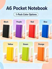 A6 Pocket Hardcover Notebook, 84 Sheets Thick Beige Paper, Premium PU Cover, Strap Design, Lined Pages, 7 Colors, Office Study Portable Notebook - Multicolor - View 2