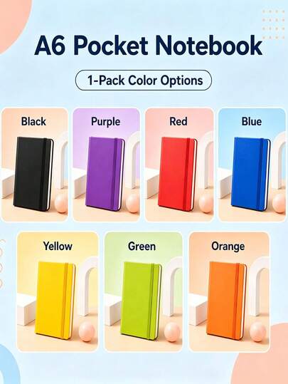 A6 Pocket Hardcover Notebook, 84 Sheets Thick Beige Paper, Premium PU Cover, Strap Design, Lined Pages, 7 Colors, Office Study Portable Notebook