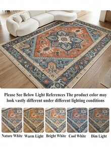 1 Stück blauer Teppich im böhmischen Stil für Wohnzimmer, geeignet für Küche, Esszimmer, Schlafzimmer, Feiertagsdekoration, Innen-/Außenbereich, Büro, rutschfeste Fußmatte, Badezimmerteppich, Flur, Arbeitszimmer, Gaming-Bereich - marineblau - Übersicht 7