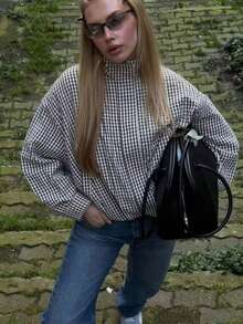 Camellia Spring/Summer New European And American Fashion Minimalist Stand Collar Long Sleeve Plaid Jacket - Lattice - View 7