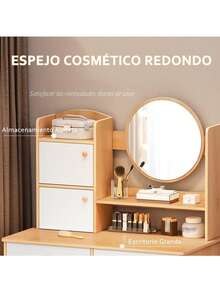 Vanity Desk With Mirror, LED Lights Makeup Dressing Table With 2 Drawers, 3 Shelves, And 3 Storage Lockers, Dressing Table For Bedroom, Dressing Room (White, Pink, Brown) - 棕色 - 查看 9