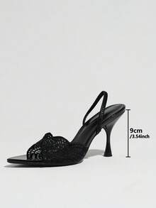 Women's Pointed Toe Lace Embroidered Fan-Shaped Mesh Elegant Comfortable Fashion Black High Heels, Suitable For Evening Parties - Black - View 4