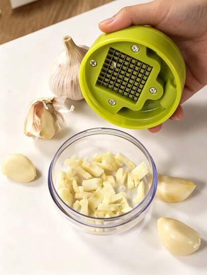 1pc Press-Type Garlic Press, Multi-Function Garlic Slicer With Storage Box, Labor-Saving Garlic Crusher For Home Kitchen, Can Slice Ginger, Scallion, Garlic Paste, Garlic Bits, Suitable For Home Kitchen, Camping, Picnic, Dorm Cooking, Elderly Operation, Time-Saving, Labor-Saving, Avoid Garlic Smell On Hands, Multi-Purpose, Easy Storage, Garlic Press, Garlic Crusher, Garlic Slicer, Garlic Paste Maker, Kitchen Gadget