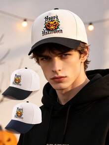 1PC Two Tone Vintage Halloween Pumpkin Graphic Baseball Cap, Unisex Adjustable Gothic Dad Hat, Adult Men Women Fall Halloween Party Costume Accessory - Halloween Baseball Cap - View 1