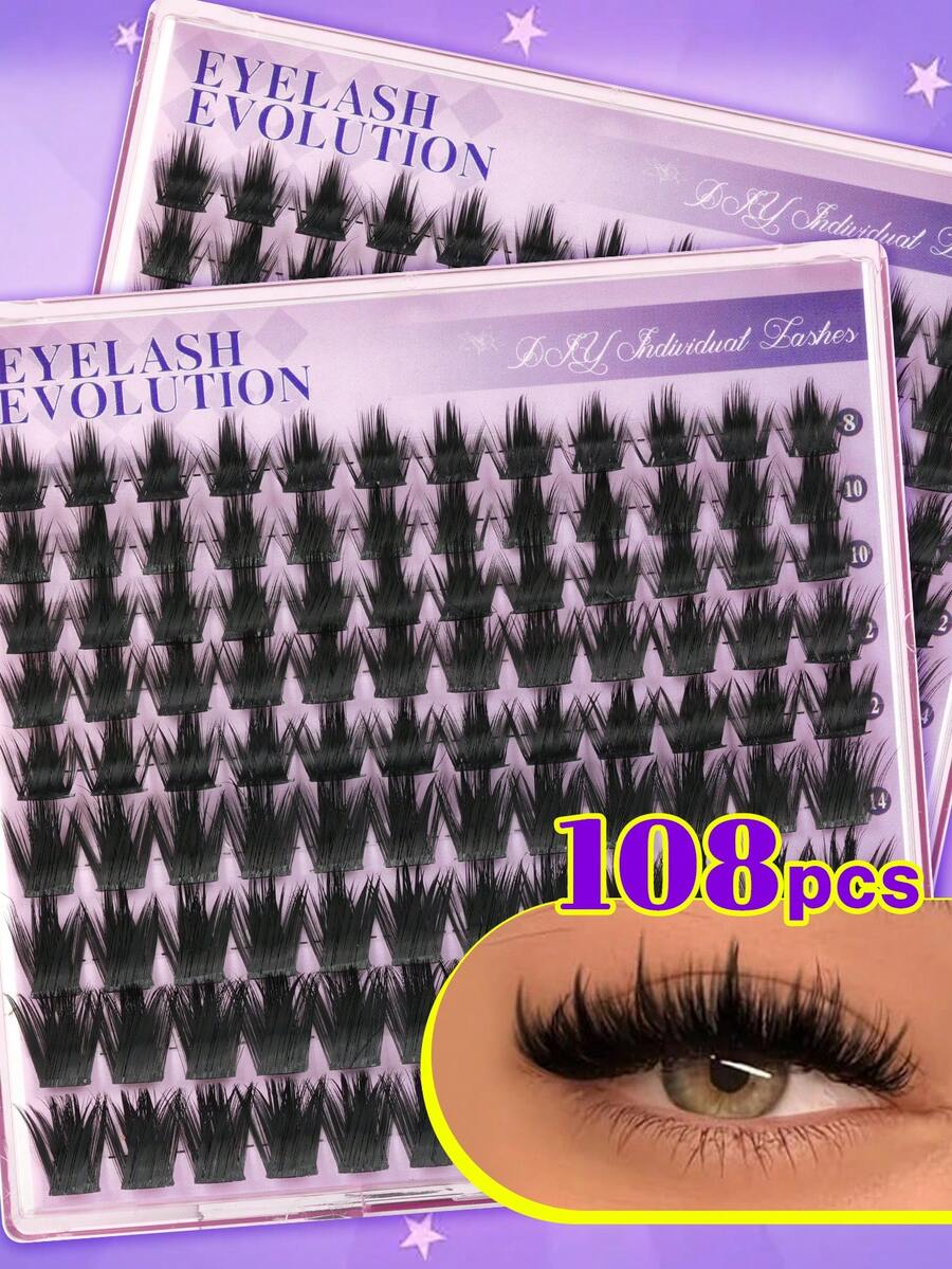 EYELASH EVOLUTION 108pcs Fluffy Cluster False Eyelashes, 8-16mm Length, Pointed Cluster Lashes, Thickened Segmented Clusters, D Curl, Exaggerated Long Style, Professional Salon Quality, Suitable For All Makeup Looks, Reusable, Easy To Wear, Perfect For Makeup Enthusiasts - View 1