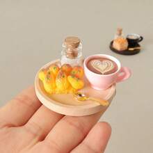 5pcs/Set Miniature Food Play Set Afternoon Tea Coffee Bread Model Dollhouse Accessories Photography Props Scene Decor Desktop Miniatures - Multicolor - View 5