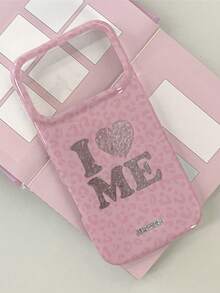 1 buah Casing Ponsel Lembut Transparan Warna Pink Muda Motif Leopard Berbentuk Berlian dengan Tulisan "I Love Myself" dan Huruf Hati, Kompatibel dengan iPhone 16 Pro Max, 15, 14, 13, 12, 11, Pro Plus, 16E, Jendela Kamera Terpisah Ukuran Besar, Desain Perlindungan Penuh, Tahan Air, Tahan Guncangan, Anti Jatuh, dan Tahan Aus dari Bahan TPU. - Berwarna merah muda - View 2