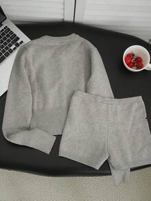 2026 Autumn/Winter New Sexy Diamond Jacquard Knit Cardigan + Shorts 2 Pieces Set, Youthful Slimming Refreshing Autumn Outfit - Grey - View 9