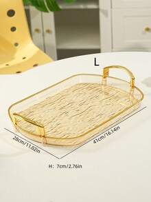 1PC-Gold Thickened Transparent PET Rectangular Dining Tray, Thickened PET Rectangular Tea Cup Coffee Cup Water Cup Dining Double Handle Transparent Glacier Pattern Tray, Durable - Perfect For Home Living Room Decor, Weddings And Parties - Transparent Gold - View 11