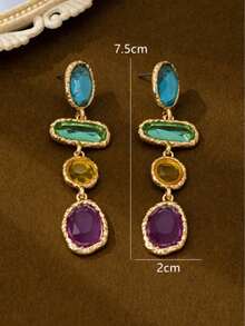 1 Pair Geometric Dangle Earrings, Versatile Multicolor Combination, Fashionable & Minimalist Design - Multicolor - View 5