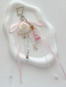 Fresh Shell Wishing Bottle Keychain, Soft Ribbon Beaded Bag Charms, Aesthetic Girly Pendant Gift For Girls - Multicolor - View 3
