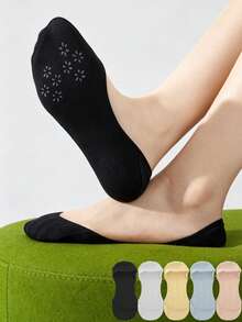 chuanwa(2) 5 Pairs Of Women's Ultra Thin Solid Color Summer Silicone Anti-Slip Invisible Low Cut Breathable Boat Socks Multi - Multicolor - View 3