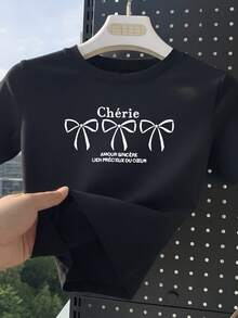 女款白色圓領短袖T恤，修身百搭日常通勤休閒夏季上衣 - 黑色 - 查看 5