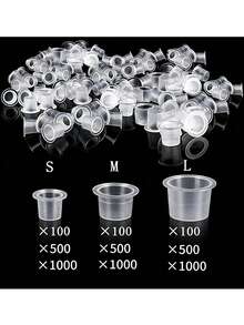 500/1000pcs S/M/L Disposable Tattoo Stickers (Without Base), Ink Cups, Plastic Pigments, Transparent Holders, Container Lids, Permanent Makeup Semi-Permanent Eyebrow Tattoo Supplies - Clear - View 1