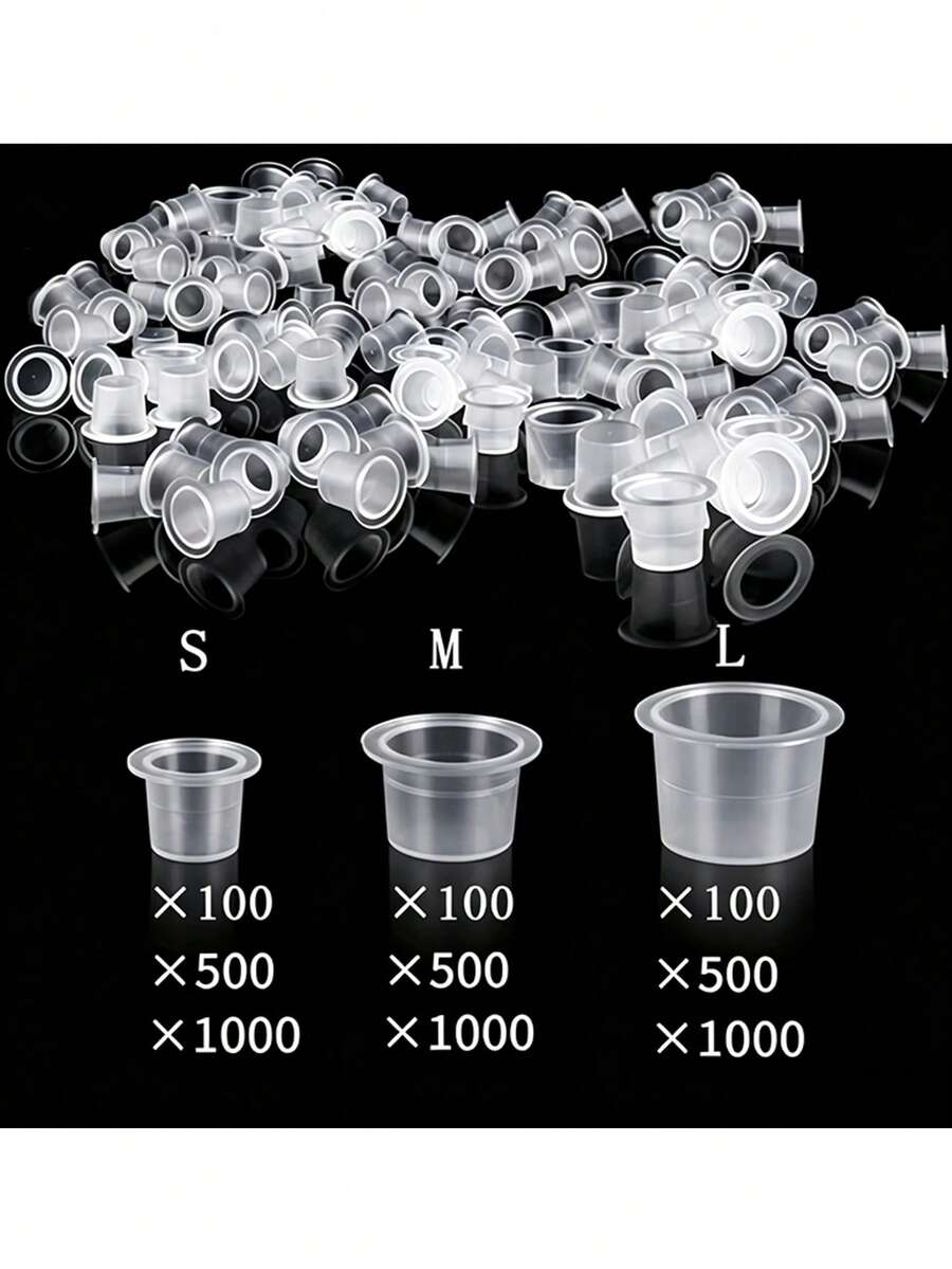 500/1000pcs S/M/L Disposable Tattoo Stickers (Without Base), Ink Cups, Plastic Pigments, Transparent Holders, Container Lids, Permanent Makeup Semi-Permanent Eyebrow Tattoo Supplies - Clear - View 1