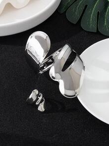 2pcs Fashion Punk Heavy Metal Exaggerated Asymmetrical Open Ring & Bracelet Set For Women - Silver - View 3