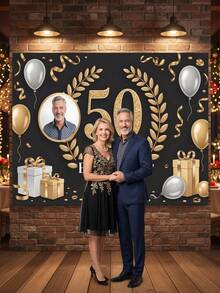 1pc - Customized Happy Birthday Backdrop, Customized Black & Gold Theme Printed Poster - Personalized Birthday Party Custom Photo And Name Poster - Suitable For Party Decorations, Birthday Gifts, Gallery Decor And Photo Props, Party Decor, Unique Personalized Background Photography And Display, Complete Party Decor, Multi-Functional, Highly Decorative, Reusable, Exquisite, Fashionable - Multicolor - View 5
